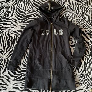 BCBG rhinestone bedazzled jeweled black long sleeve sweater hoodie dress Y2K